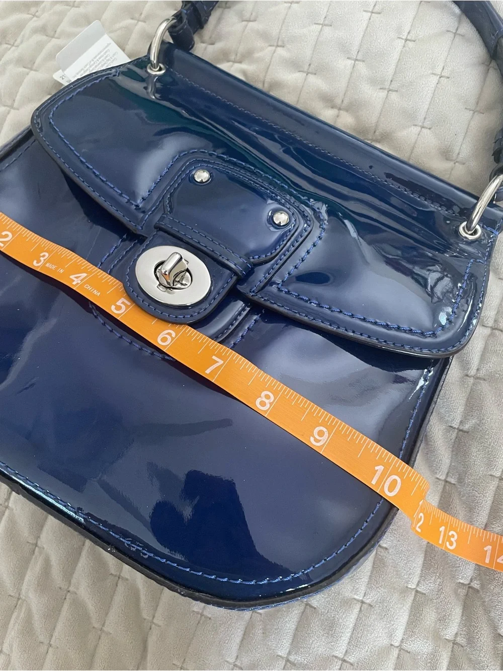 Patent colbolt blue Top-Handle Shoulder Bag with Turn-Lock Closure Coach